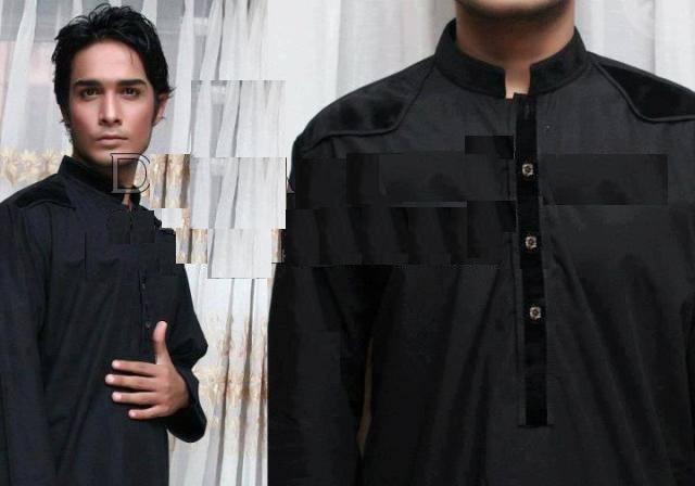 black kurta with stylish pati 2013