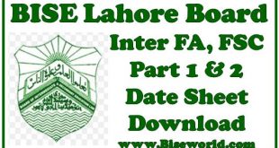 BISE Lahore Board FA FSC Date Sheet 2023