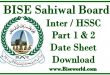 Bise Sahiwal Inter Date Sheet 2022