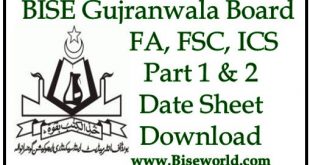BISE Gujranwala Board Inter Date Sheet 2022 Part 1 & 2