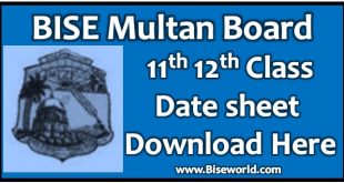 Multan Board FA, FSC, ICS, ICOM Date Sheet 2023