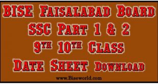 Faisalabad Board Matric Annual Date Sheet 2023