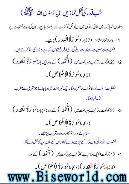 Lailatul Qadar Nawafil Prayers in Urdu