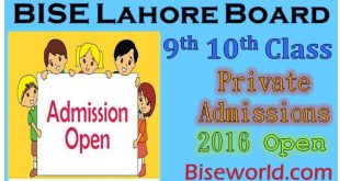 Lahore Board Matric Annual Private Candidates Admissions 2023
