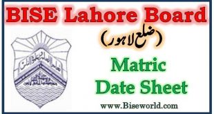 BISE Lahore Board Matric Date Sheet 2023