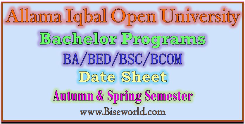 Allama Iqbal Open University Ba Date Sheet 2022