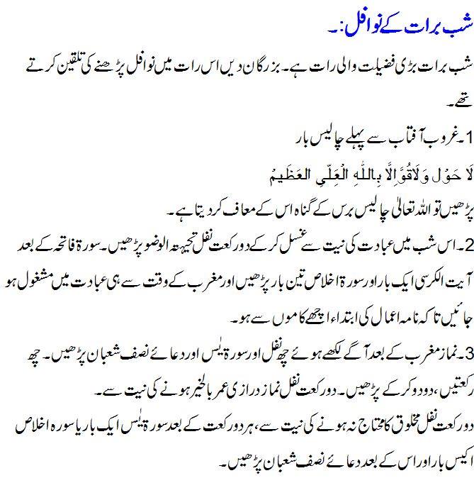15 Shabban Raat Prayers Nawafil Wazaif in Urdu