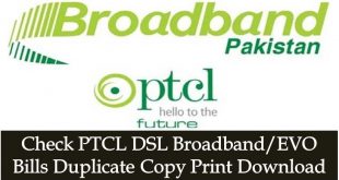 Check PTCL DSL Broadband EVO Bills Duplicate Copy Print Download
