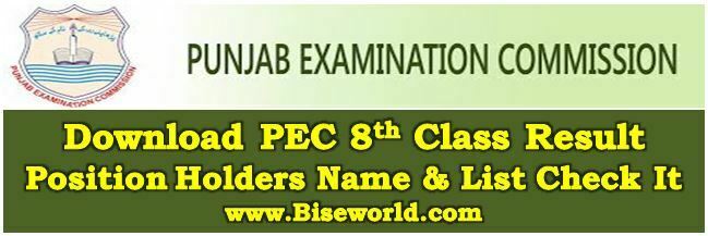 Check Here PEC 8th Class Result 2018 Position Holders List & Names