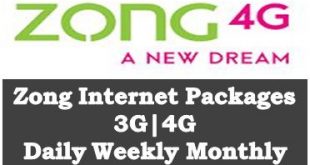 Latest Zong Internet Packages 3G|4G Daily Weekly Monthly