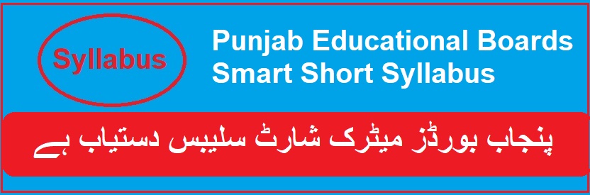 Punjab Boards Matric Short Syllabus SSC 2022-21