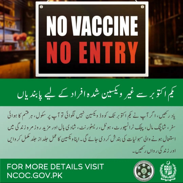No Vaccine No Entry Restrictions for all citizens of Pakistan