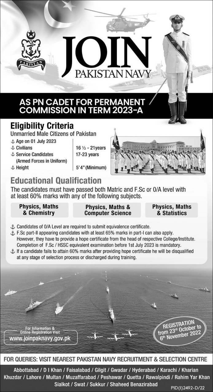 Pak Army Jobs 2022 PN Cadet for Parmanent Commission In Term 