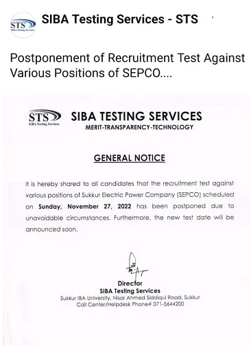 Sindh SIBA Sepco Written Test 2022 Date and Time 