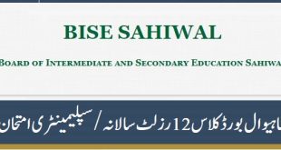 BISE Sahiwal 12th Class Result 2023 FA, FSC, ICS 2nd Year 20/10/2023