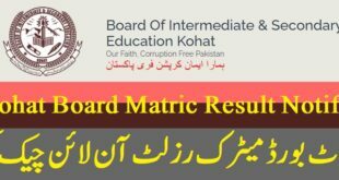 Online BISE Kohat Board Matric Result 2022 9th 10th Class