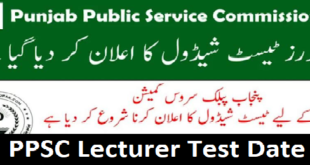 PPSC Lecturers Test Schedule 2022