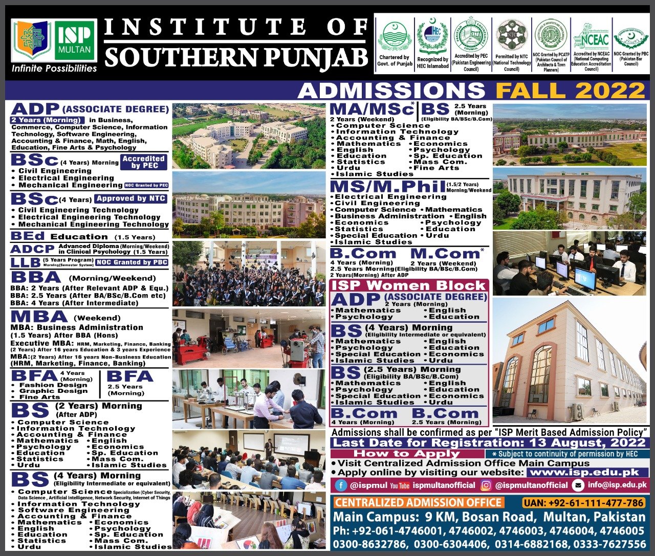 ISP Admission 2022 in BS MS LLB & Mphil Programme