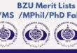 BZU Ms Mphil Phd Merit List 2022 Schedule