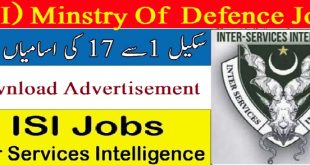 ISI Ministry of Defence Jobs Advertisement 2022 Online Apply