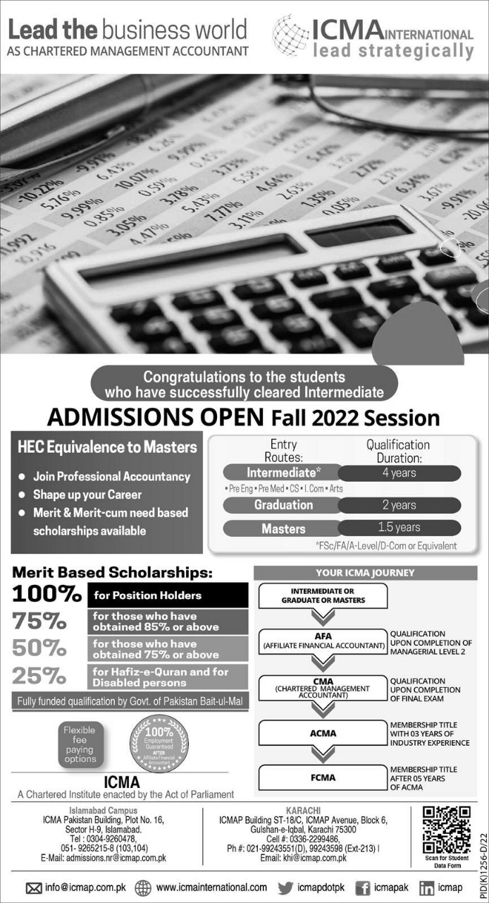 ICMA Admission Form 2022 Check Fee Schedule for all Courses/Programs