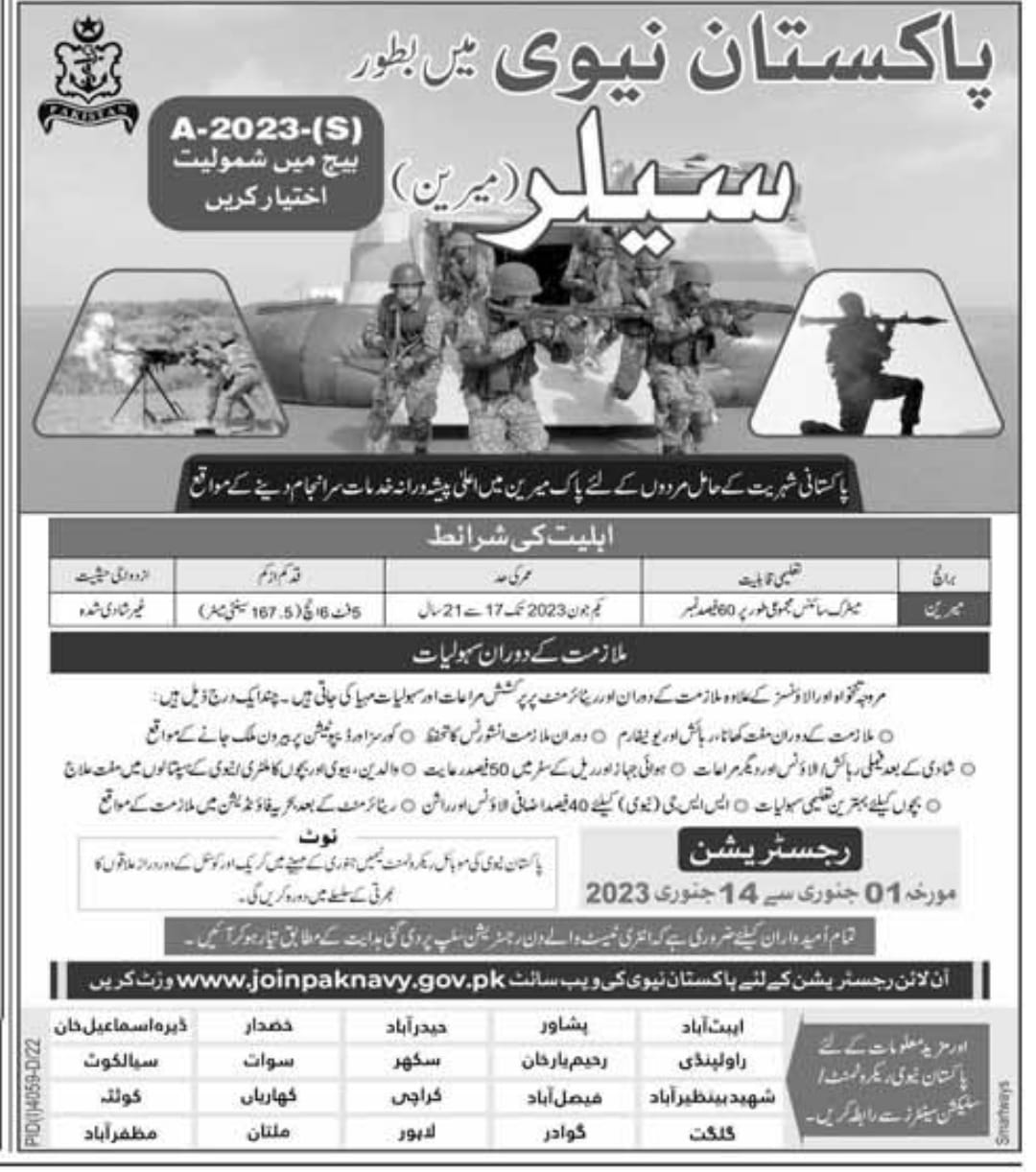 Pakistan Navy Sailor Jobs 2023 Advertisement پاکستان نیوی فورس
