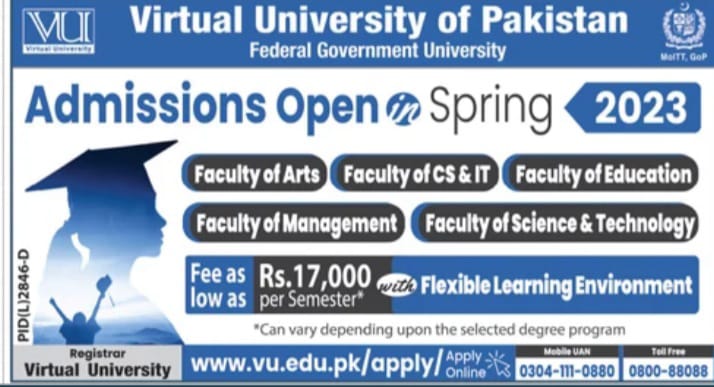 VU Admission 2023 Online Apply, Form, Criteria for Faculty of Science and Arts