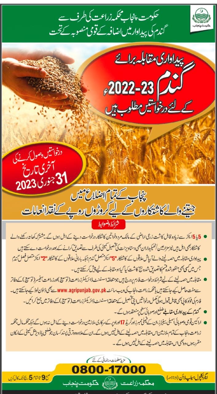 Wheat Production Competition in Punjab Pakistan Download Application Form