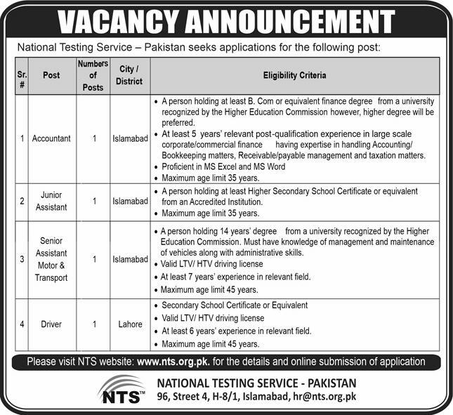 NTS Jobs 2023 Advertisement Online Apply for National Testing Service