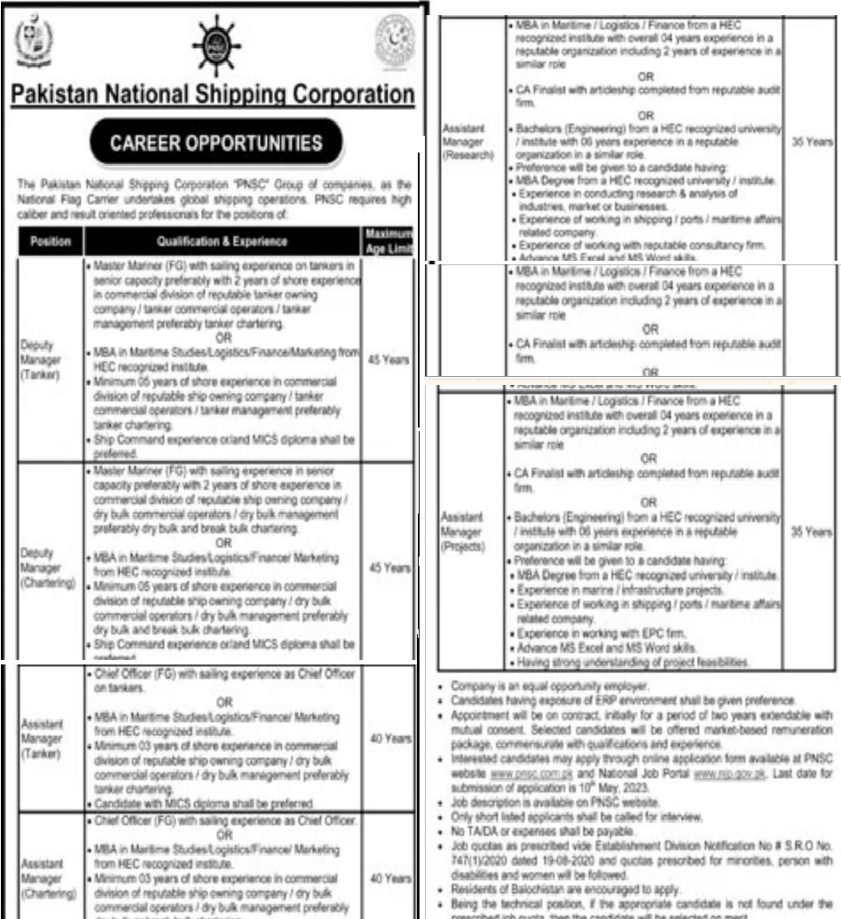 PNSC Jobs 2023 Online Apply for Manager, Deputy and Assistant Manager Careers Opportunities