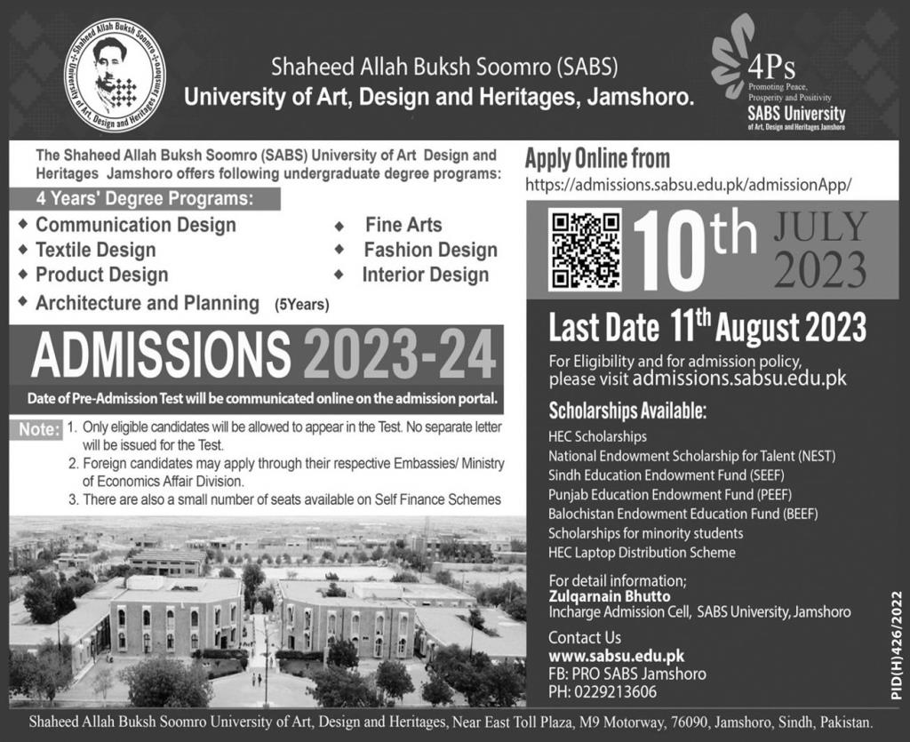 SABS University Jamshoro Admission 2023-24 Online Apply