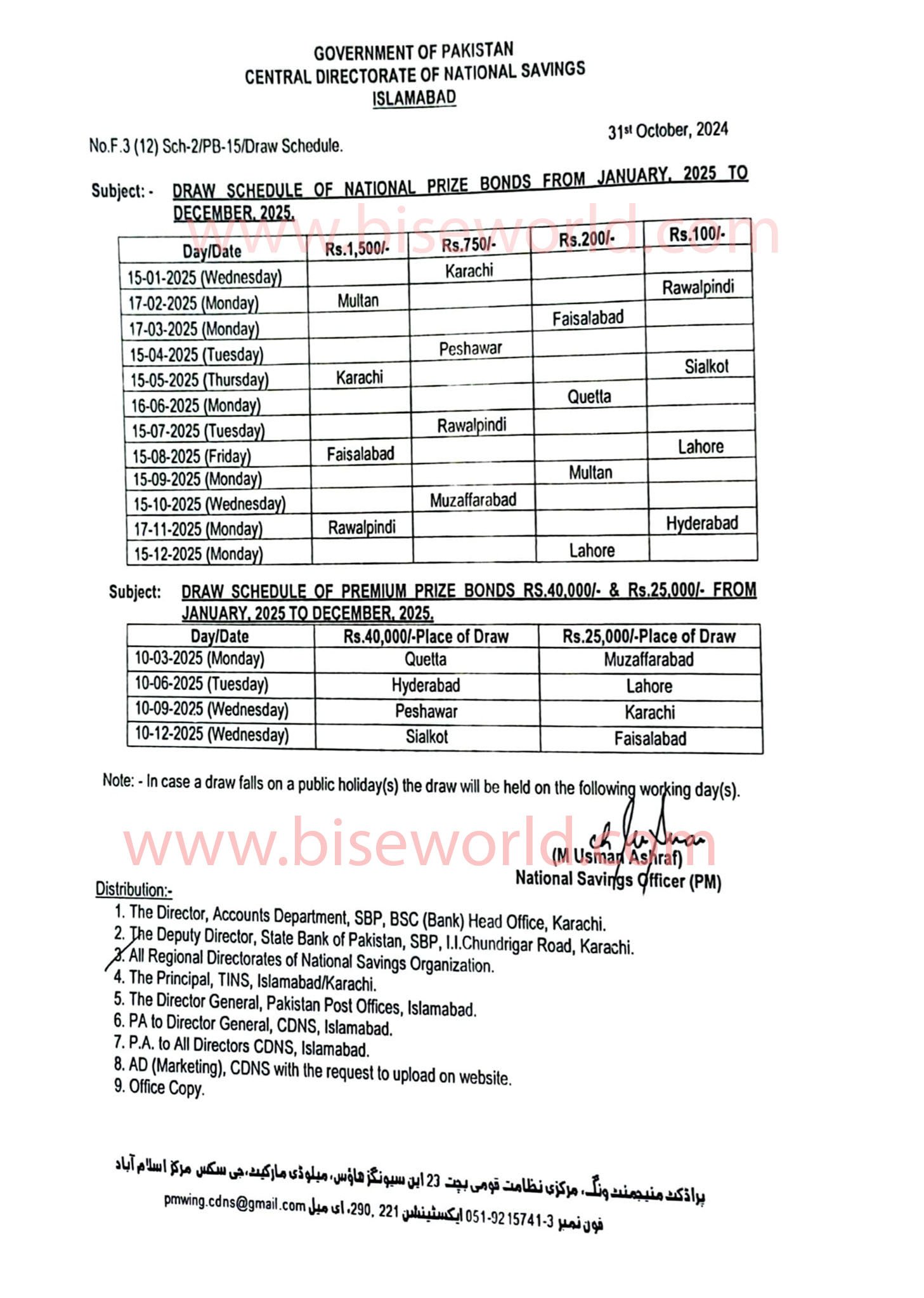 Prize Bond Draw Schedule 202