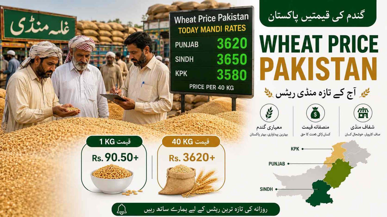 Wheat prices in Pakistan per KG and 40 KG in Punjab Sindh and KPK