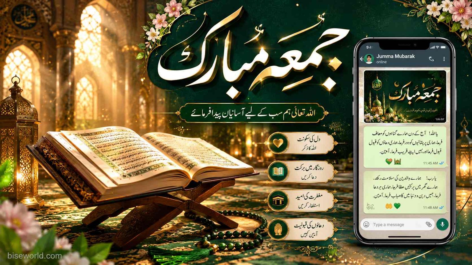 Open Quran Jumma Mubarak Urdu WhatsApp status image