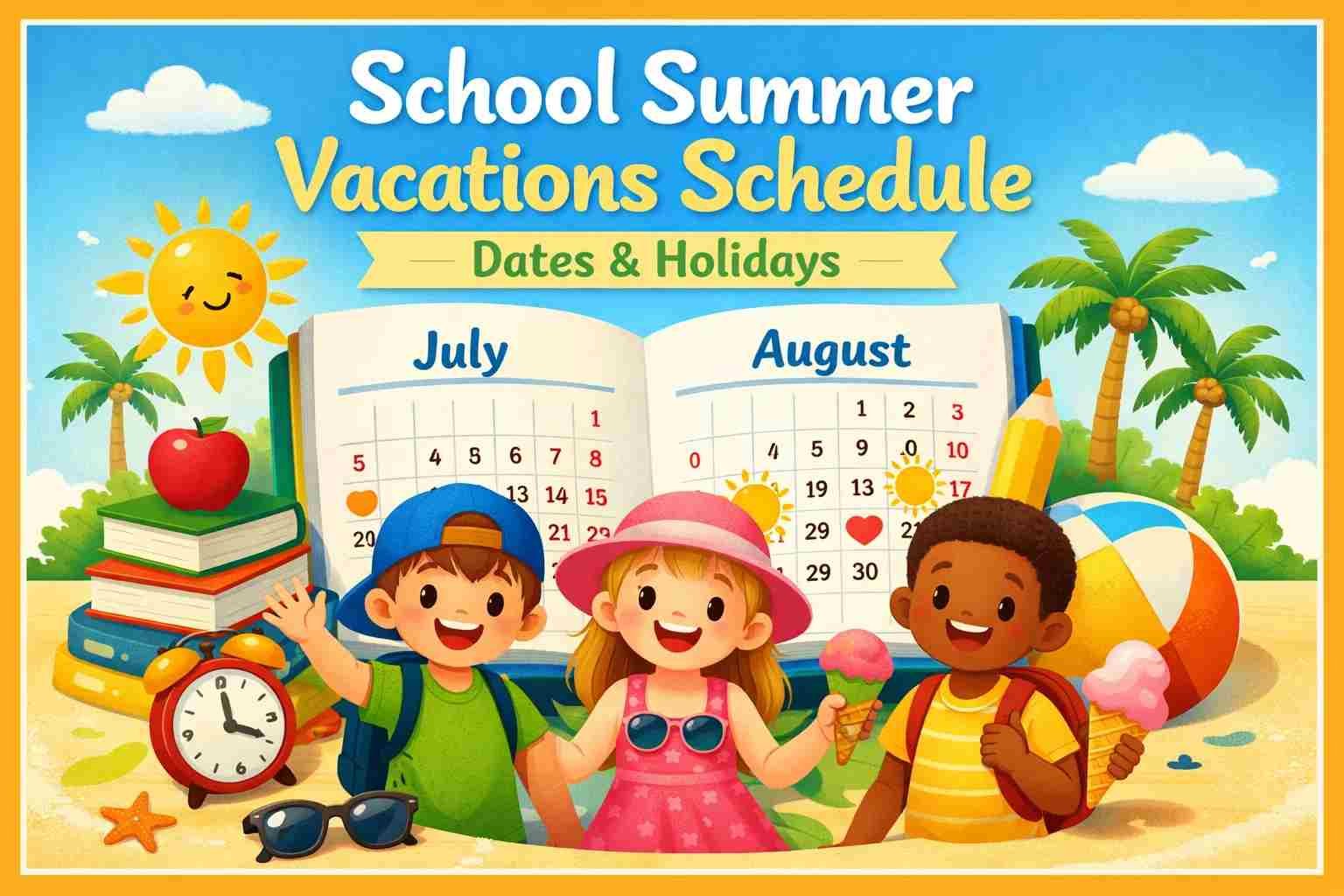 School summer vacations calendar schedule