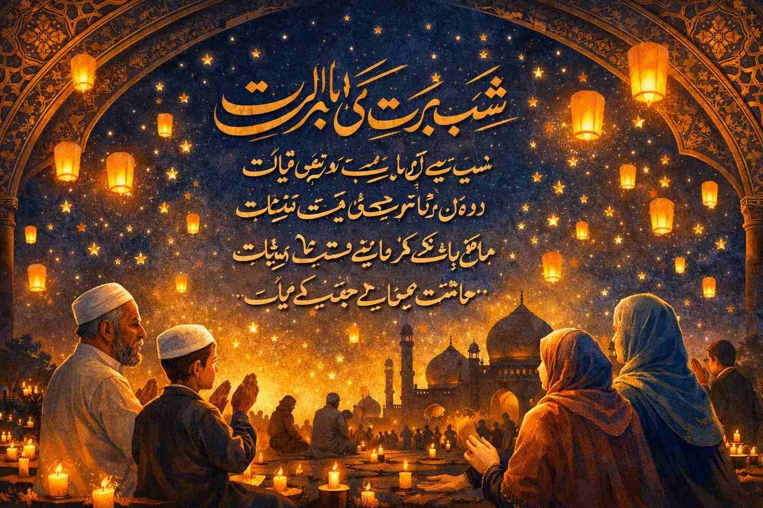 Shab-e-Barat night scene with lanterns and duas